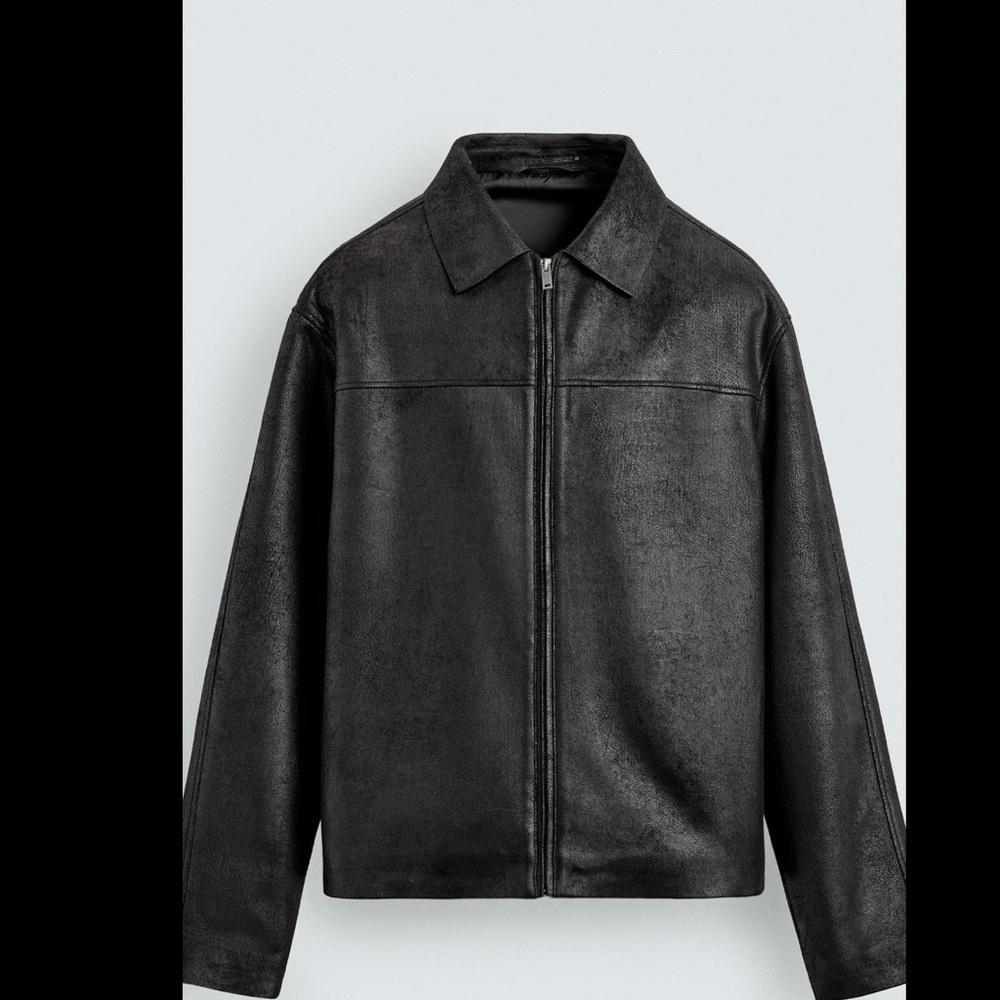 Men's Black Zip-Front Leather Jacket